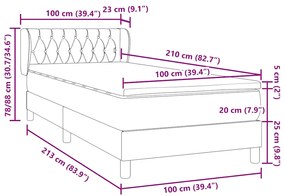 Κρεβάτι Boxspring με Στρώμα Σκούρο Γκρι 100x210 εκ. Βελούδινο - Γκρι