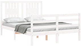 vidaXL Πλαίσιο Κρεβατιού με Κεφαλάρι Λευκό 140x200 εκ. Μασίφ Ξύλο