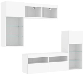 vidaXL Έπιπλα Τοίχου Τηλεόρασης 5 τεμ LED Λευκά από Επεξεργασμένο Ξύλο