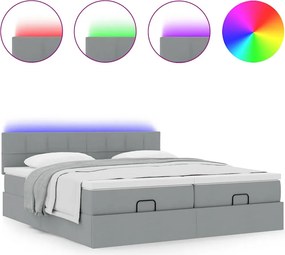 vidaXL Οθωμανικό κρεβάτι με στρώματα &amp; LEDs Ανοιχτό γκρι ύφασμα