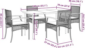 vidaXL Σετ Τραπεζαρίας Κήπου 5 τεμ. Γκρι Συνθ. Ρατάν με Μαξιλάρια