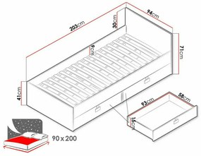 Κρεβάτι Akron N106, Μονόκλινο, Γκρι, 90x200, Πλαστικοποιημένη μοριοσανίδα, Τάβλες για Κρεβάτι, 93x203x71cm, 63 kg | Epipla1.gr