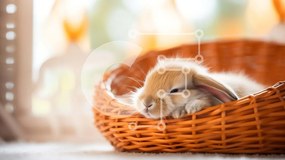 Intra Συλλεκτικό Ξύλινο Παζλ Plywood  4mm - Κουνελάκι ύπνου σε πορτοκαλί ψάθινο καλάθι Σε Ξύλινο Κουτί - Διαστάσεις: 10x10 cm – 25 κομμάτια