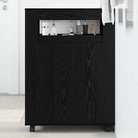 vidaXL Στενό Ντουλάπι Μπάνιου με Τροχούς Μαύρος Δρυς Συνθετικό Ξύλο