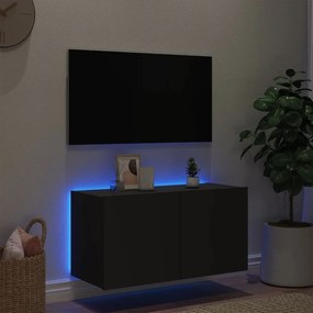 vidaXL Έπιπλο Τοίχου Τηλεόρασης με LED Μαύρο 80x35x41 εκ.