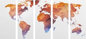 Εικόνα 5 μερών πολυγωνικός χάρτης του κόσμου σε αποχρώσεις του πορτοκαλί - 100x50