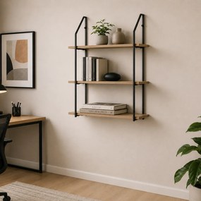 Ραφιέρα τοίχου Fema  oak με μαύρο μέταλλο 60x20x80εκ