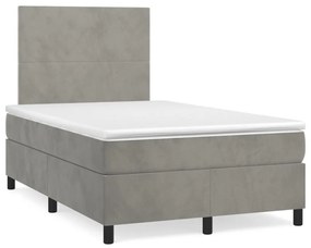 Κρεβάτι Boxspring με Στρώμα Ανοιχτό Γκρι 120x190 εκ. Βελούδινο - Γκρι