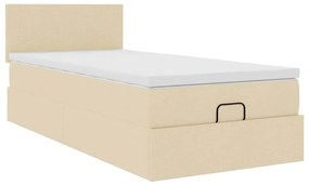 vidaXL Οθωμανικό κρεβάτι με στρώμα &amp; LEDs Cream 100x200 cm Ύφασμα