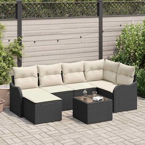 vidaXL Σετ Καναπέ Κήπου με μαξιλάρι 7 pcs Μαύρο και λευκό Πολυ ράταν