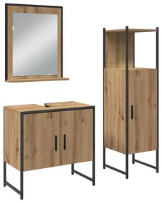 vidaXL Σετ Επίπλων Μπάνιου με ράφι 3 pcs Καφέ Επεξεργασμένο ξύλο