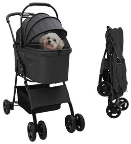 vidaXL Αναδιπλούμενο Καροτσάκι Κατοικίδιων Μαύρο 81 x 47 x 99 εκ.