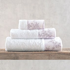 Πετσέτες Odet (Σετ 3τμχ) White-Purple Ρυθμός Σετ Πετσέτες 70x140cm 100% Πενιέ Βαμβάκι