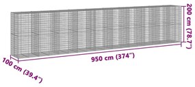 Συρματοκιβώτιο με Κάλυμμα 950x100x200εκ από Γαλβανισμένο Χάλυβα - Ασήμι