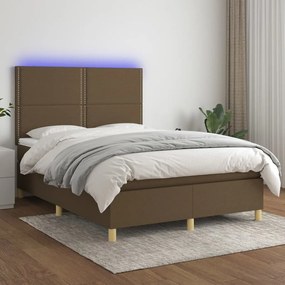 vidaXL Κρεβάτι Boxspring με Στρώμα & LED Σκ.Καφέ 140x200 εκ Υφασμάτινο