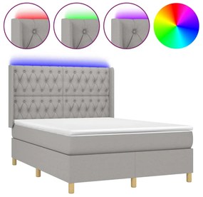 vidaXL Κρεβάτι Boxspring με Στρώμα &amp; LED Αν.Γκρι 140x200εκ. Υφασμάτινο