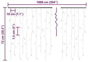 vidaXL Κουρτίνα LED Φωτάκια Σταλακτίτες 10μ 400LED Θερμ. Λευκό 8 Λειτ.