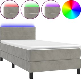 vidaXL Κρεβάτι Boxspring με Στρώμα &amp; LED Αν.Γκρι 90x200 εκ. Βελούδινο