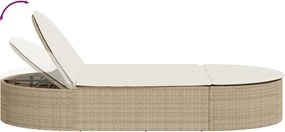 vidaXL Ξαπλώστρα Διπλή Μπεζ από Συνθετικό Ρατάν με Μαξιλάρια