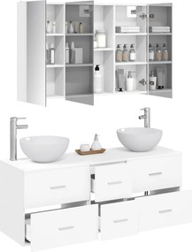 vidaXL Σετ Επίπλων Μπάνιου 4 pcs Λευκό Επεξεργασμένο Ξύλο και Γυαλί