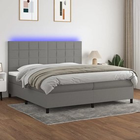 Κρεβάτι Boxspring με Στρώμα &amp; LED Σκ.Γκρι 200x200εκ. Υφασμάτινο - Γκρι