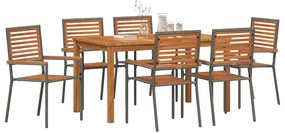 vidaXL Σέτ φαγητού για κήπο 7 pcs Γκρι Πολυ ράταν