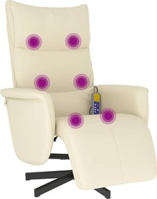 vidaXL Πολυθρόνα Μασάζ Ανακλινόμενη με Υποπόδιο Κρεμ από Συνθ. Δέρμα