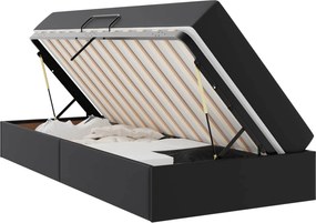 vidaXL Κρεβάτι με αποθηκευτικό χώρο και στρώμα 2 pcs Μαύρο Δέρμα