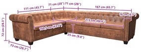 vidaXL Καναπές Γωνιακός Εξαθέσιος Chesterfield Καφέ Συνθετικό Δέρμα