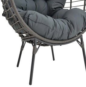 Καρέκλα - Πολυθρόνα Nestie wicker rattan γκρι-μεταλλικό γκρι πόδι-γκρι μαξιλάρι 102x80x155 εκ. 102x80x156 εκ.