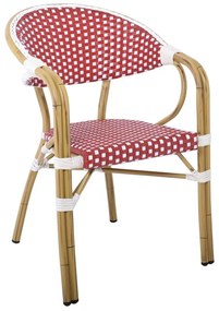 VEGERA Πολυθρόνα Dining Αλουμίνιο Φυσικό, Wicker Άσπρο - Κόκκινο, Στοιβαζόμενη