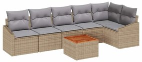 vidaXL Σετ Καναπέ Κήπου με μαξιλάρι 7 pcs Μπεζ Πολυ ράταν