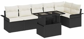 Σετ Καναπέ Κήπου με μαξιλάρι 7 pcs Μαύρο Πολυ ράταν