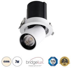 VIRGO-S 60302 Χωνευτό LED Spot Downlight TrimLess Φ9cm 7W 910lm 36° AC 220-240V IP20 Φ9cm x Υ9cm - Στρόγγυλο - Λευκό με Μαύρο Κάτοπτρο - Φυσικό Λευκό 4500K - Bridgelux COB - 5 Years Warranty