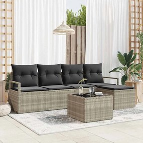 vidaXL Σετ Καναπέ Κήπου 6 pcs Ανοιχτό γκρι Πολυ ράταν