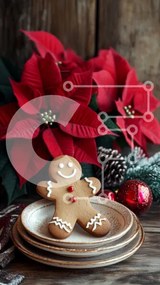 Intra Συλλεκτικό Ξύλινο Παζλ Plywood  4mm - Μπισκότο Gingerbread Man με Poinsettia και Διακοσμητικά Σε Ξύλινο Κουτί - Διαστάσεις: 10x10 cm – 25 κομμάτια