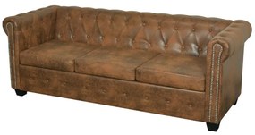 vidaXL Καναπές Τριθέσιος Chesterfield Καφέ Συνθετικό Δέρμα