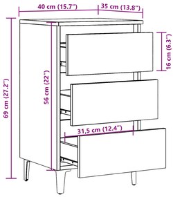 Ντουλάπι κρεβατιού με μεταλλικά πόδια Artisan Oak 40x35x69 cm - Καφέ
