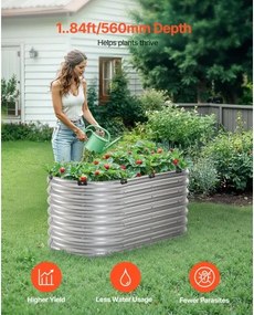 VEVOR Metal Raised Garden Bed 4x2x2 ft Outdoor Galvanized Planter Box Silver