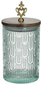Διακοσμητικό Βαζάκι Με Καπάκι Γυάλινο-Ξύλινο Πράσινο-Χρυσό inart Φ9x19εκ. 3-70-146-0472