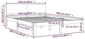 Πλαίσιο Κρεβατιού 150 x 200 εκ. Μασίφ Ξύλο King Size - Καφέ