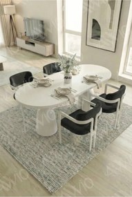 Stewehome Σετ τραπεζαρίας Boho 4 ατόμων με λευκό τραπέζι και βάση τύπου γλάστρας λευκό 80x140 cm