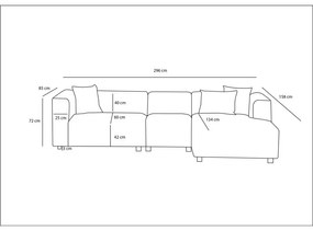 Γωνιακός καναπές Lindena pakoworld δεξιά γωνία ανοιχτό γκρι ύφασμα 296x158x72εκ