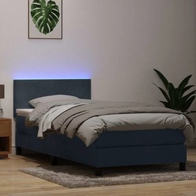 vidaXL Κρεβάτι Boxspring με Στρώμα &amp; LED Σκούρο Γκρι 100x210 εκ. Βελούδινο