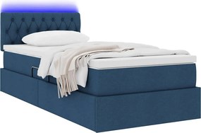 vidaXL LED Κρεβάτι αποθήκευσης με στρώμα Μπλε 90 x 190 cm Ύφασμα