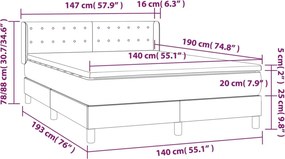 vidaXL Κρεβάτι Boxspring με Στρώμα Ανοιχτό Γκρι 140x190 εκ. Υφασμάτινο