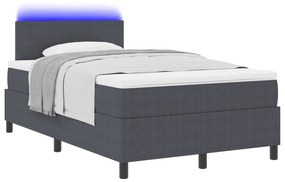 vidaXL Κρεβάτι με Κιβώτιο , Στρώμα & LED Σκούρο Γκρί 120x200 εκ Ύφασμα Κορντούρας
