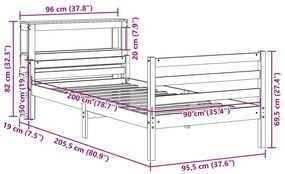 Πλαίσιο Κρεβατιού με Κεφαλάρι Λευκό 90x200 εκ Μασίφ Ξύλο Πεύκου - Καφέ