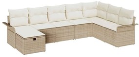 vidaXL Σετ Καναπέ Κήπου με μαξιλάρι 8 pcs Μπεζ Πολυ ράταν