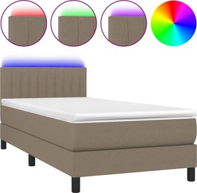 vidaXL Κρεβάτι Boxspring με Στρώμα &amp; LED Taupe 100x200 εκ. Υφασμάτινο